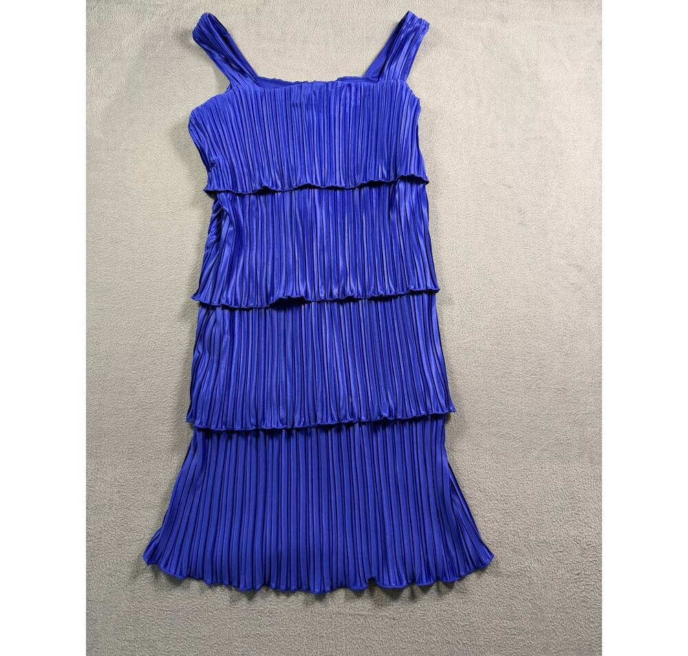 DKNY Womens 6 Royal Blue Pleated Tiered Swing Dress Sleeveless Mini Size 6